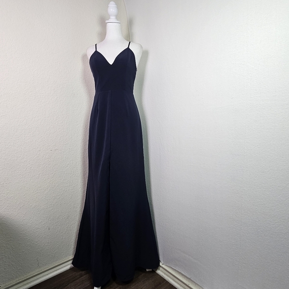 Lovers&Friends Helena Gown Navy Womens Sz 2   Lace Trim Back, Prom,Dance,Formal - Picture 1 of 16